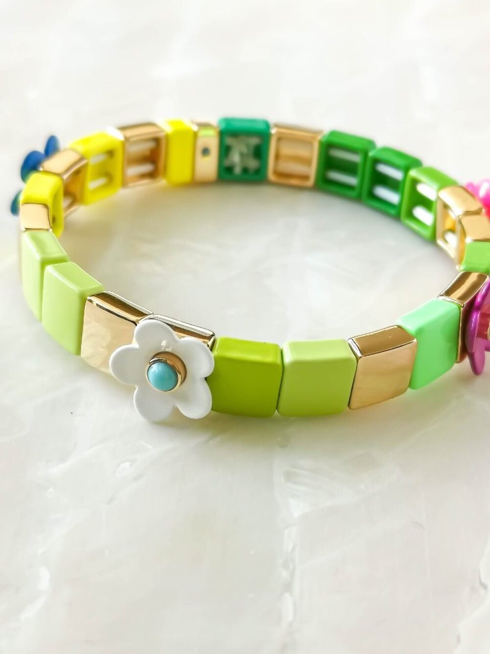 Roxanne Assoulin • Garden Variety Flower Grass Gold Colorful Enamel Stretch Brac